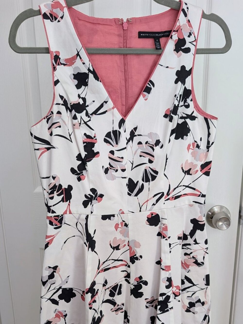 WHBM White and Pink Floral Asymmetric Dress (Size 4)